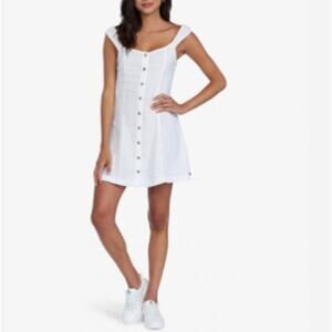 NWT ROXY Think Again Snow White Cap Sleeve Button Front Mini Dress Womens